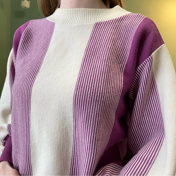 Vintage Purple and White Striped Sweater - Picture 2 of 7